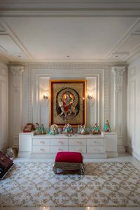 Home temple design with white base & inlay work on marble flooriTest - Smart Kitchen Lounge